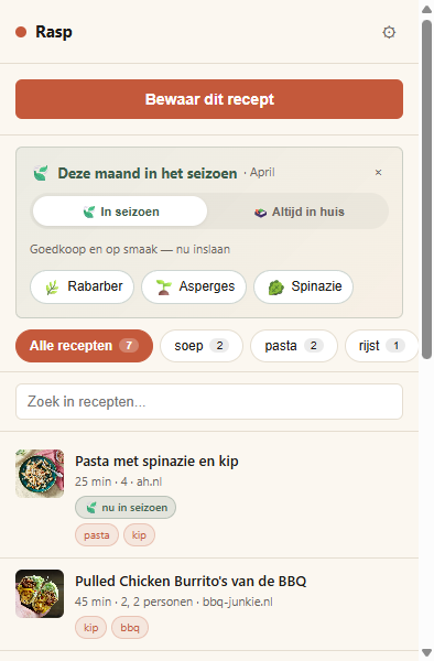 Het opgeslagen recept in de Rasp-app